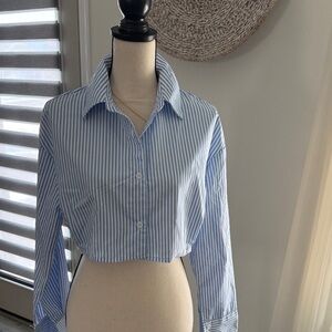 Blue Striped Women's Cropped Shirt
